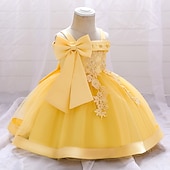 ieftine Rochii de Petrecere-Copii Fete Rochie Mată Floare Manșon scurt Petrecere Zilnic Brodat Funde Drăguţ Prințesă Poliester Midi Rochie cu broderie florală Rochie Skater Rochie din Tul Vară Primăvară 2-8 ani Galben Roz