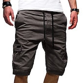cheap Classic-Men&#039;s Cargo Shorts Drawstring Multi Pocket Solid Color Outdoor Knee Length Daily Weekend Streetwear Casual Black White Inelastic