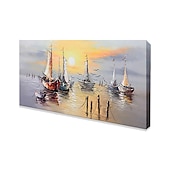 voordelige Schilderijen van landschappen-olieverfschilderij 100% handgemaakte handgeschilderde kunst aan de muur op canvas abstracte oceaan zeilboot zonsondergang landschap woondecoratie decor opgerold canvas geen frame niet uitgerekt
