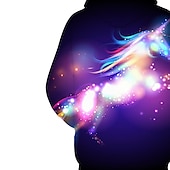 preiswerte Mädchen 3D Cartoon-Kinder Mädchen Kapuzenpullover Langarm Pferd 3D-Druck Grafik Sternenklarer Himmel Tier Druck Regenbogen Kinder Oberteile Aktiv Fantasie Schulanfang 3-12 Jahre