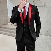 cheap Homecoming Suits-Men&#039;s Wedding Party Tuxedos Black Tie Homecoming Solid Color Standard Fit 3 Piece Single Breasted One-button