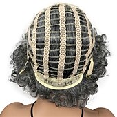 economico parrucca più vecchia-Le parrucche da donna nere ricci corte miste crema grigio scuro riscaldano i capelli naturali lisci e amichevoli