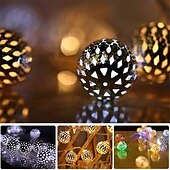 abordables Guirlandes solaires-Boule marocaine lumières extérieures guirlandes solaires 5/7/10m 20/30/50leds globe guirlandes lumineuses lanterne multicolore blanc chaud blanc rvb pour extérieur jardin cour patio arbre de noël fête