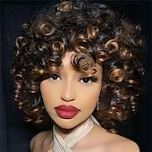 ieftine Peruci de carnaval-peruci scurte din păr sintetic cret, afro, pentru femei de culoare, ondulate, pufoase, lungime la umăr, păr cu aspect natural, peruci portocalii peruci rezistente la căldură pentru înlocuirea părului