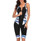 billiga Utslag-Dam Rash-guards Baddräkt UV Solskydd Andningsfunktion Snabb tork Ärmlös Kroppsdräkt Baddräkt Dragkedja fram Boyleg Knälängd Simmning Surfing Strand Vattensport Lappverk Sommar / Elastisk / Lättvikt