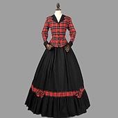 cheap Dresses-Retro Vintage Rococo 18th Century Dress Prom Dress Plus Size Plaid Checkered Women&#039;s Masquerade Party Casual Daily Carnival of Venice Adults Dress
