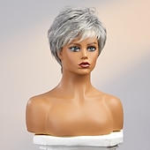 cheap Human Hair Capless Wigs-Human Hair Wig Short Straight With Bangs Dark Gray Soft Party Women Capless Brazilian Hair Women&#039;s Grey 8 inch Party / Evening Daily Daily Wear