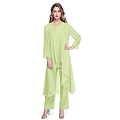 abordables Costumes-pantalons pour maman-Combinaison  Tailleur Mère de la Mariée Robe de Mariage Invitée Élégante Grande Taille Col Bateau Longueur au Sol Chiffon Sans Manches oui Wrap Inclus de Couleur Unie taille sur mesure gratuite