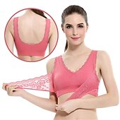 abordables Sostenes-Sujetadores deportivos de encaje de gran tamaño para mujer, sujetador sin aros con hebillas laterales cruzadas en la parte delantera, ropa deportiva para hacer yoga y hacer ejercicio en casa