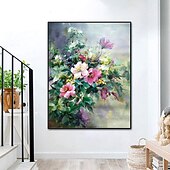 お買い得  花/植物画-ハング塗装油絵 手描きの 縦式 静物画 花柄 / 植物の コンテンポラリー 近代の インナーフレームなし(枠なし)