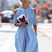 olcso hivatalos jumpsuits-Női Jumpsuitek Zseb Tömör szín Terített nyak Alkalmi Utca Napi Normál Féhosszú Medence Fehér Szürke S M L Tavasz