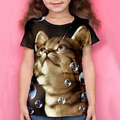 preiswerte Mädchen 3D Tiere-Mädchen 3D Tier Katze T-Shirt Kurzarm 3D-Druck Sommer Aktiv Polyester kinderkleidung 4-12 Jahre Schulanfang Freizeitskleidung Regular Fit