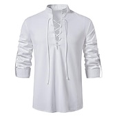 abordables Hauts-Médiéval Renaissance 17ème siècle Longueur moyenne Blouse / Chemise Costume de cosplay Ren Faire Chevalier Viking Chevalier Celtique Cordon de serrage Couleur Unie Homme Pirate Fantaisie Halloween