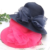 billige Partyhatter-Kentucky Derby Hatt Hatter Organza Halmsupphatt Halmlue Solhatt Uformell Ferie Melbourne Cup Cocktail Royal Ascot Vintage Stil Elegant Med Sløyfebånd Applikasjoner Hodeplagg Hodebekledning Race Day