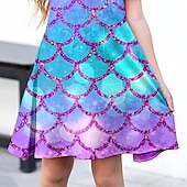 cheap 3D Shining Vision Dress-Girls&#039; 3D Mermaid Dress Short Sleeve 3D Print Summer Spring Vacation Daily Holiday Cute Casual Sweet Kids 3-12 Years A Line Dress Above Knee Regular Fit
