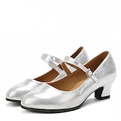 abordables Chaussures de bal, de danse moderne-Femme Chaussures Latines Salon Chaussures Modernes Chaussures de Salsa Intérieur Sandale Talon Basket Paillette Brillante Boucle Ruché Talon Cubain Boucle Noir Rouge Argenté