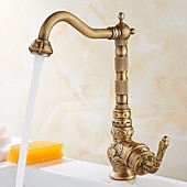 economico Rubinetti per lavello-rubinetto miscelatore per lavello da cucina tradizionale, rubinetti monocomando in ottone anticato rubinetto da cucina in stile vintage retrò con beccuccio standard montato sul ponte con tubo freddo e caldo