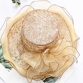 voordelige Feesthoeden-Vintage Stijl Elegante Organza Hoeden met Applicaties  Bloem  Effen Kleur 1 Stuk Casual  Feestdag  Melbourne Cup Hoofdversiering dress to impress Hoeden Race Dag Jurk