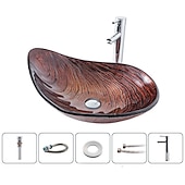 economico Lavabi da appoggio-lavabo da bagno rettangolare 21 &quot;x15&quot;, miscelatore lavabo e scarico combinato con scarico a scomparsa, lavabo artistico in vetro temperato colorato a forma di barca, lavabo da appoggio sopra lavabo lavabo artistico