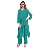 abordables Costumes-pantalons pour maman-Combinaison  Tailleur Mère de la Mariée Robe de Mariage Invitée Élégante Grande Taille Col Bateau Longueur au Sol Chiffon Sans Manches oui Wrap Inclus de Couleur Unie taille sur mesure gratuite