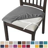 abordables Funda para silla de comedor-Fundas de asiento de terciopelo para comedor, color burdeos, elásticas, ajustadas, tapizadas, para sillas de comedor, fundas protectoras de muebles extraíbles y lavables con lazos