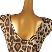 voordelige Latin danskleding-dans salsa latin dansjurk luipaardprint ruches damestraining mouwloos hoog spandex