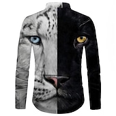 billige Dyremønster-Herre Dyr Leopard Skjorte Skjorte med knapper Langermet Mote Designer Fritid utendørs Avslappet Ferie Sommer Vår Aftæpning Trykt mønster Knapp ned Svart Hvit Gul Blå Brun