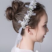 preiswerte Haarreifen &amp; Tiaras-niedliche Prinzessin Hochzeit Kopfbedeckung Blume Hochzeit Haarzubehör Perle Strass Stirnband Braut Hochzeit Diademe für Blumenmädchen und Frauen