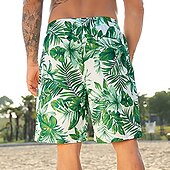 お買い得  メンズボクサー水着-男性用 スイムトランク スイムショーツ 速乾性 ライトウェイト ボードショーツ 水着 ポケット付き メッシュライニング ドローストリング 水泳 サーフィン ビーチ ウォータースポーツ トロピカル風 プリント 夏