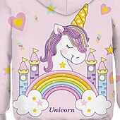 preiswerte Mädchen 3D Cartoon-Kinder Mädchen Einhorn rosa Kapuzenpullover und Sweatshirt 3D-Druck Oberteile Langarm Regenbogenherz sportlich errötend rosa Kinderoberteile aktiv süß