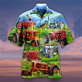 ieftine Imprimare retro vintage-Bărbați Peisaj Cămașă Cămașă hawaiană Cămașă Aloha Manșon scurt Cămașă Răsfrânt Modă Designer Casual În aer liber Stradă Casual Roșu-aprins Albastru piscină Verde Închis Tipărire 3D S M L