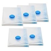 baratos armazenamento de bagagem e viagem-Pacote com 5 sacos de vácuo para viagem com bomba de vedação para roupas, cobertores, bolsa de armazenamento com válvula, borda transparente, organizador comprimido dobrável, pacote com vedação para economia de espaço em viagens