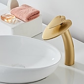 cheap Classical-Bathroom Sink Faucet,Waterfall  Heart Shape Handle Single Handle One Hole Bath Taps with Hot and Cold Switch