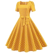 economico Outfit-Retrò Vintage Anni 1950 Rockabilly Gonna a cerchio Abito a Linea Tutu A Pois Per donna Festa / Sera Mascherata Addio al Nubilato Adulti Vestito Guanti Orecchini Primavera &amp; Estate