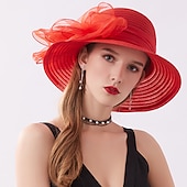 billige Partyhatter-Kentucky Derby Hatt Hatter Organza Halmsupphatt Halmlue Solhatt Uformell Ferie Melbourne Cup Cocktail Royal Ascot Vintage Stil Elegant Med Sløyfebånd Applikasjoner Hodeplagg Hodebekledning Race Day