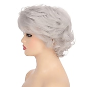 economico parrucca più vecchia-parrucca da vecchia signora capelli corti ricci grigi con frangetta parrucche piene cosplay resistenti al calore capelli sintetici naturali