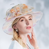 cheap Party Hats-Flax / Silk / Organza Kentucky Hat / Hats / Headwear with Floral 1pc Special Occasion / Casual / Tea Party Headpiece dress to impress Race Day Dress