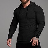 billiga bashuvtröjor för män-Herr Huvtröja Svart Vit Grå Huva Ensfärgat Strukturerad Sport &amp; Utomhus Polyester Aktiv Vinter Kläder Pull Tröjor Långärmad Smal