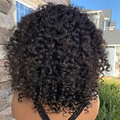 economico Parrucche di capelli veri senza cuffia-Capelli umani di Remy Parrucca Riccio Con frangia Natura nera Senza tappo Brasiliano Per donna Nero Naturale 8 pollici 10 pollici 12 pollici Da mare Festa / Serata Da tutti i giorni