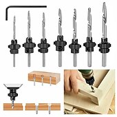 cheap Drill Bit Set-Countersink Drill Bits With Adjustable Depth Stop Collar Wood Woodworking 7pc Drilling Hole Saw 4 Flute