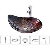 economico Lavabi da appoggio-lavabo da bagno rettangolare 21 &quot;x15&quot;, miscelatore lavabo e scarico combinato con scarico a scomparsa, lavabo artistico in vetro temperato colorato a forma di barca, lavabo da appoggio sopra lavabo lavabo artistico