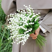 cheap Artificial Flower-1 Bouquet 6 Pcs Artificial Flower Bride Holds Bouquet Of European Lily Of The Valley In Her Hand,Fake Flowers For Wedding Arch Garden Wall Home Party Hotel Office Arrangement Decoration 37CM