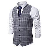 preiswerte Men&#039;s Vest-Herren Weste Hochzeit Freizeitskleidung Ausgehen Festival Geschäftlich Basic Herbst Winter Tasche Polyester Atmungsaktiv Weich Komfortabel Plaid Einreihiger Verschluss V Ausschnitt Regular Fit Kamel