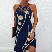 ieftine Rochie cu dungi și geometrică-Pentru femei Rochii Midi Rochie casual Rochie cu decolteu Elegant Modă Stilat Zilnic Plajă Vacanță Fit regulat Geometric Imprimeu Fără manșon Gâtul halter Roșu Vin Albastru Închis Vară Primăvară