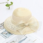 baratos Chapéu de Festa-Chapéu Kentucky Derby Chapéus Palha Renda Chapéu de balde Chapéu de palha Chapéu de sol Casual Feriado Copa Melbourne coquetel Royal Astcot Elegante Estilo vintage Com Laço Renda Capacete Chapéu