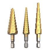 economico set di punte da trapano-3 pz hss step drill esagonale dritto scanalatura metallo punta di perforazione multifunzionale piastra di acciaio per utensili opener step di perforazione