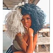 preiswerte Party Perücken-Kurze lockige Perücke 14 Zoll Afro-lockige Perücke mit Pony hitzebeständige synthetische schwarze und weiße Haare für schwarze Frauen Halloween-Perücken