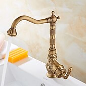 economico Rubinetti per lavello-rubinetto miscelatore per lavello da cucina tradizionale, rubinetti monocomando in ottone anticato rubinetto da cucina in stile vintage retrò con beccuccio standard montato sul ponte con tubo freddo e caldo