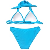 olcso Bikiniszettek-Női Szabályos Fürdőruha Bikini 2 darab Tanga Fürdőruha Pánt 2 db Nyissa meg a Vissza elemet Szexis Szabadság Divat Tiszta szín V-zsinór Ujjatlan Fürdőruhák