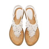 cheap Vacation Sandals-Women&#039;s Boho Floral Beaded Sandals – Casual Elastic Strap Summer Flip-Flops with Embellished Design for Beach or Casual Outfits